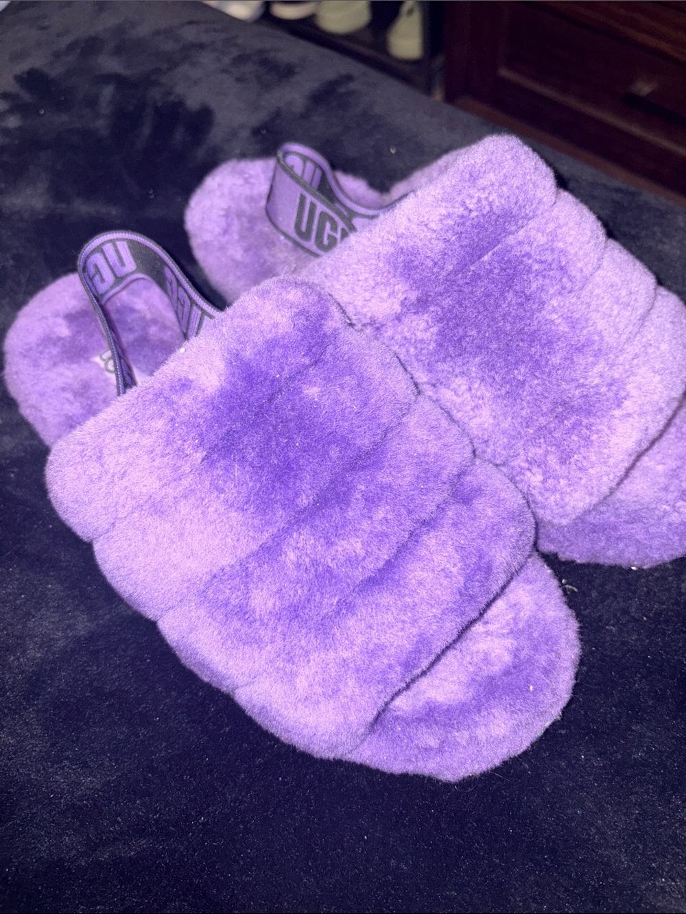 UGG Plush Lavender Slide Sandals with Branded Heel Strap